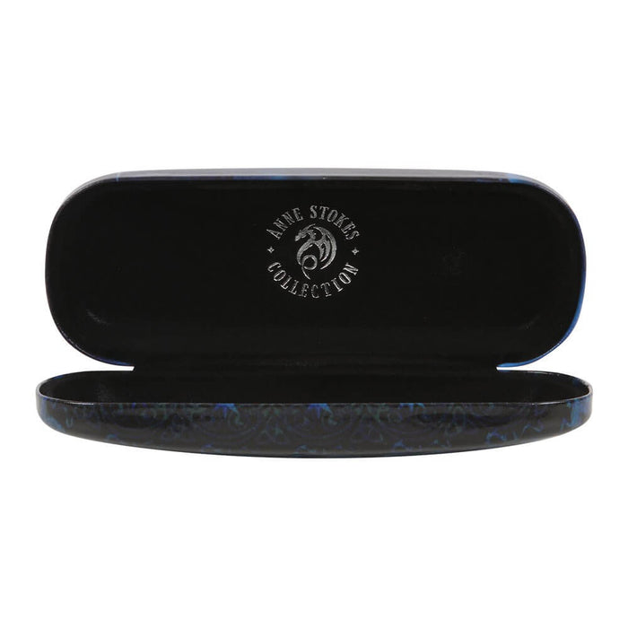 Open glasses case with Anne Stokes logo