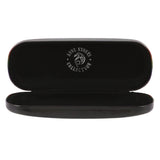 Open glasses case with black interior and Anne Stokes logo