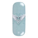 Back of eyeglass case with feather wings heart design and Anne Stokes logo