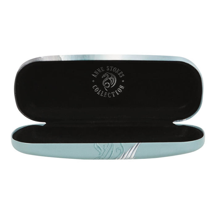 Inside of glasses case with Anne Stokes logo on black background