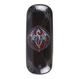 Back of glasses case, gothic dragon in stone on red