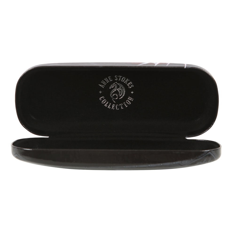 Inside of glasses case with Anne Stokes logo