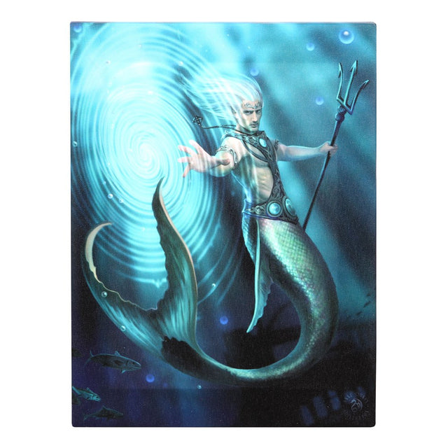 Water Mermaid Wizard canvas art print by Anne Stokes, holding trident and casting a spell