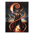 Canvas art print by Anne Stokes, fire wizard with horns conjuring flames in front of a campfire