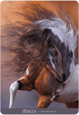 Card example - Fiereza - Resistance - prancing bay paint horse with flowing mane