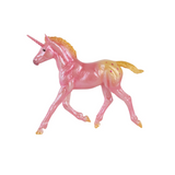 Model horse figurines, mare and foal, two appaloosa unicorns in pink and cream colors
