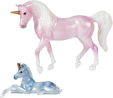 Breyer Magic Unicorn Carriage & Foal playset - pink unicorn and blue foal