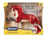 Model horse figurine - Chinese Fire Horse - pinto with red and white with gold accents, shown boxed