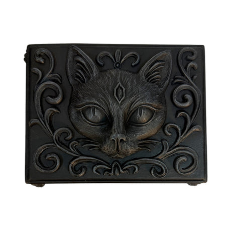 Black trinket box with cat face on lid