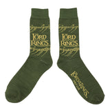 Green socks with 'The Lord of the Rings' logo on a white background