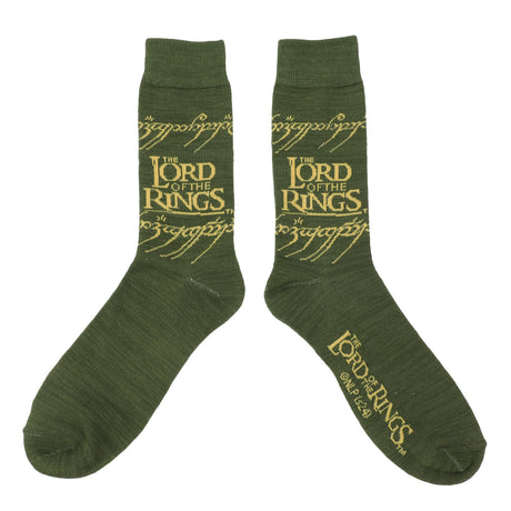 Green socks with 'The Lord of the Rings' logo on a white background