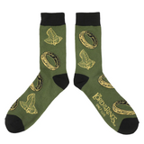Green socks with The One Ring and Elven leaf brooch designs