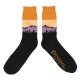 Black socks with 'The Lord of the Rings' design and mountains with fellowship silhouettes