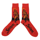 Red socks with Sauron text and image