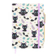 Notebook with black cat and bat pattern and pen