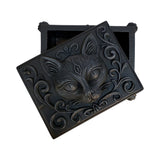 Black trinket box with cat face on lid
