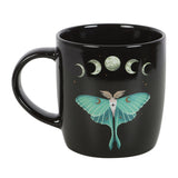 Black ceramic mug with Luna Moth and moon phases