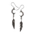 Earrings with dangling pewter crescent moons and feathers