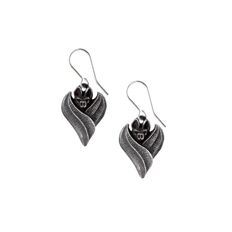 Pair of bat earrings on a white background