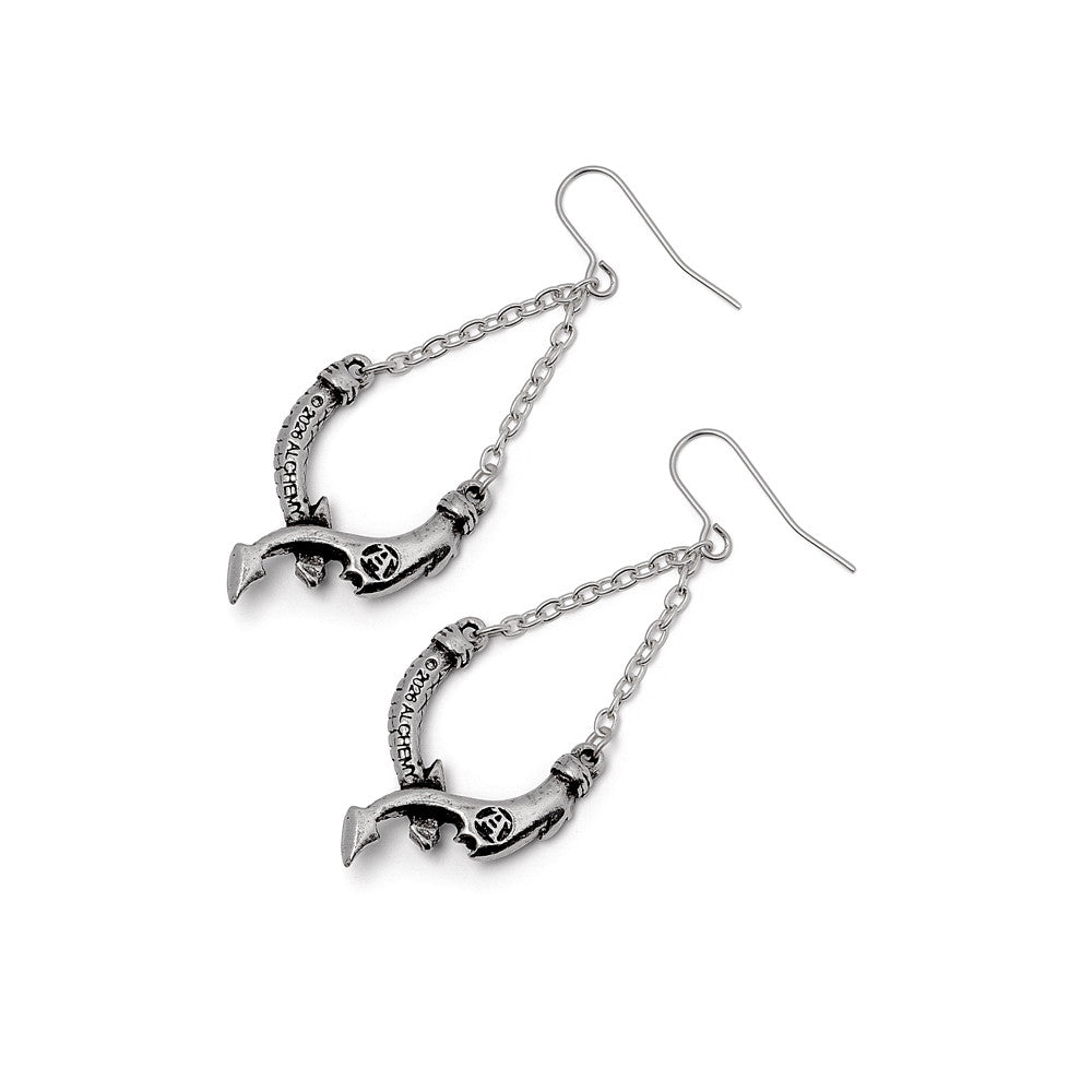 Dragon earrings, dangly, shown from the back