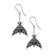 Moth earrings with purple crystal