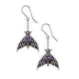 Moth earrings with purple crystal