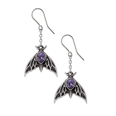 Moth earrings with purple crystal