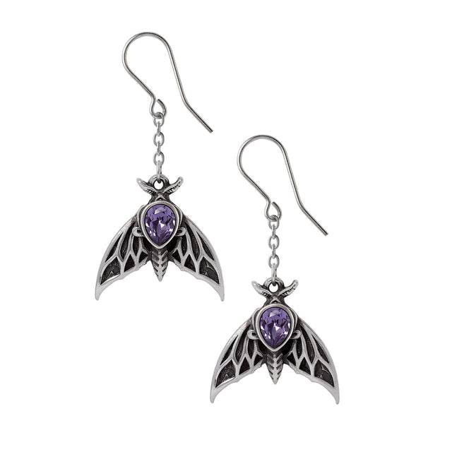 Moth earrings with purple crystal