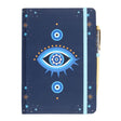 Journal with blue all seeing eye cover and gold pen with crystal chips inside