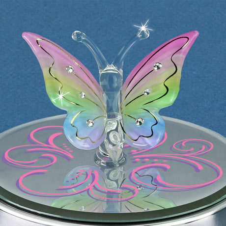 Jar candle holder with pink tealight, on lid is glass rainbow butterfly