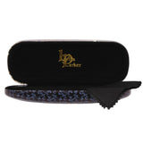 Inside of eyeglass case, gold Lisa Parker logo and cloth