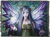 Tapestry blanket with fairy with purple hair and wings, glowing orb and butterflies and purple roses