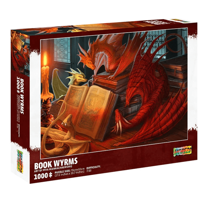 Front of box for Book Wyrms puzzle by Piya Wannachaiwong