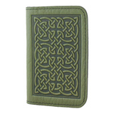 Fern Green leather card holder with Celtic knot design