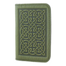 Fern Green leather card holder with Celtic knot design