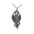 Pewter dragon necklace on a white background