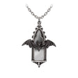 Pewter necklace with a bat and gothic window pendant