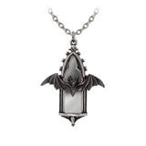 Pewter necklace with a bat and gothic window pendant