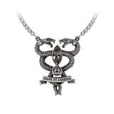 Necklace with two snakes, "Solve et Coagula" and crystal