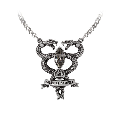 Necklace with two snakes, "Solve et Coagula" and crystal