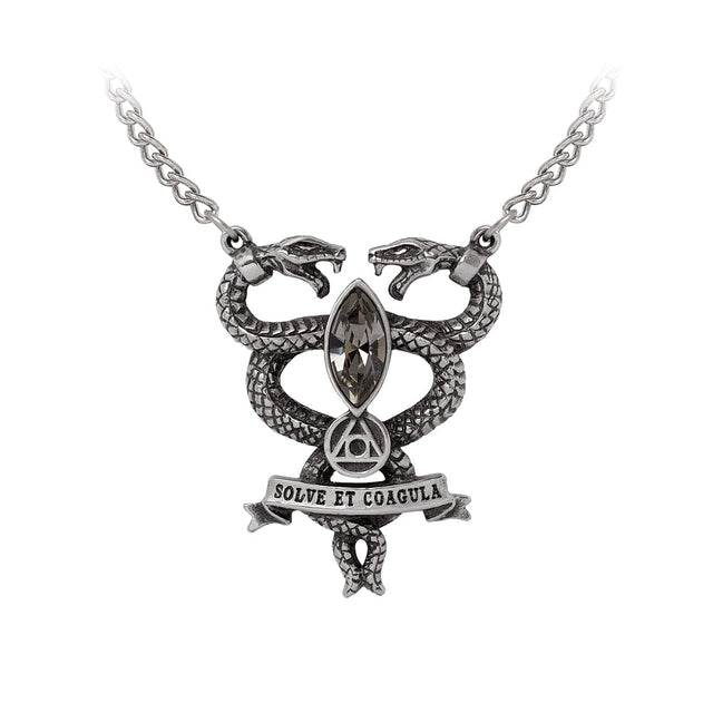 Necklace with two snakes, "Solve et Coagula" and crystal