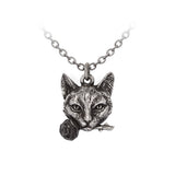 Pewter necklace, charm is a cat with rose