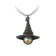 Necklace with a witch hat pendant charm and crystal