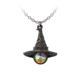 Necklace with a witch hat pendant charm and crystal