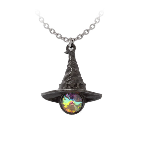 Necklace with a witch hat pendant charm and crystal