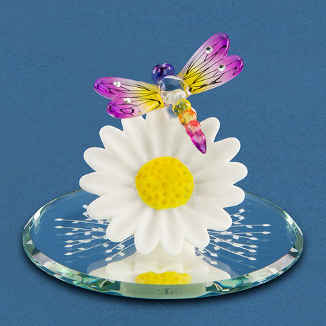 Glass Sundancer Dragonfly on Daisy Figurine