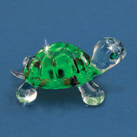 Green shelled glass turtle figurine with crystal eyes