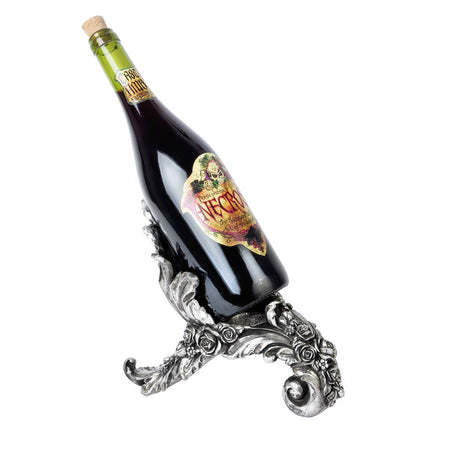 Antique rose wine bottle holder shown in silver