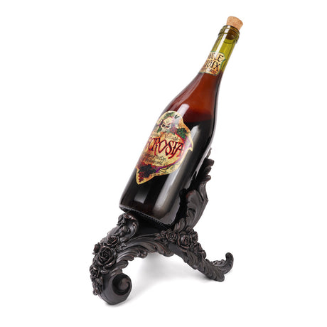 Antique rose wine bottle holder shown in black