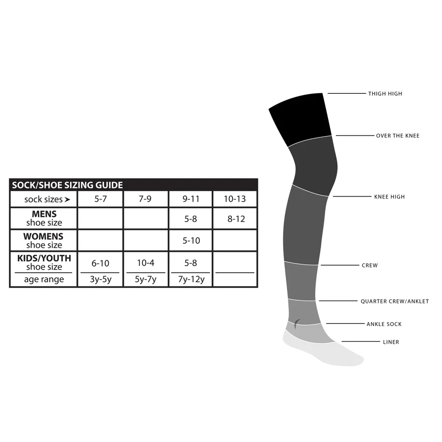 Size chart for Bioworld socks